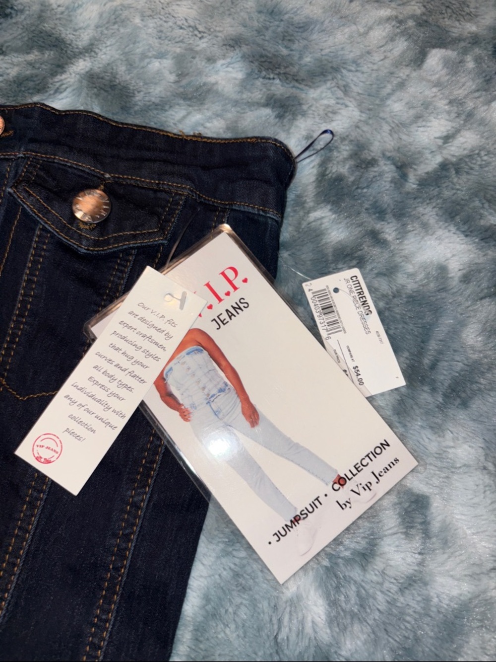 VIP Dark Blue Strapless Denim Jumpsuit - Picture 2 of 7